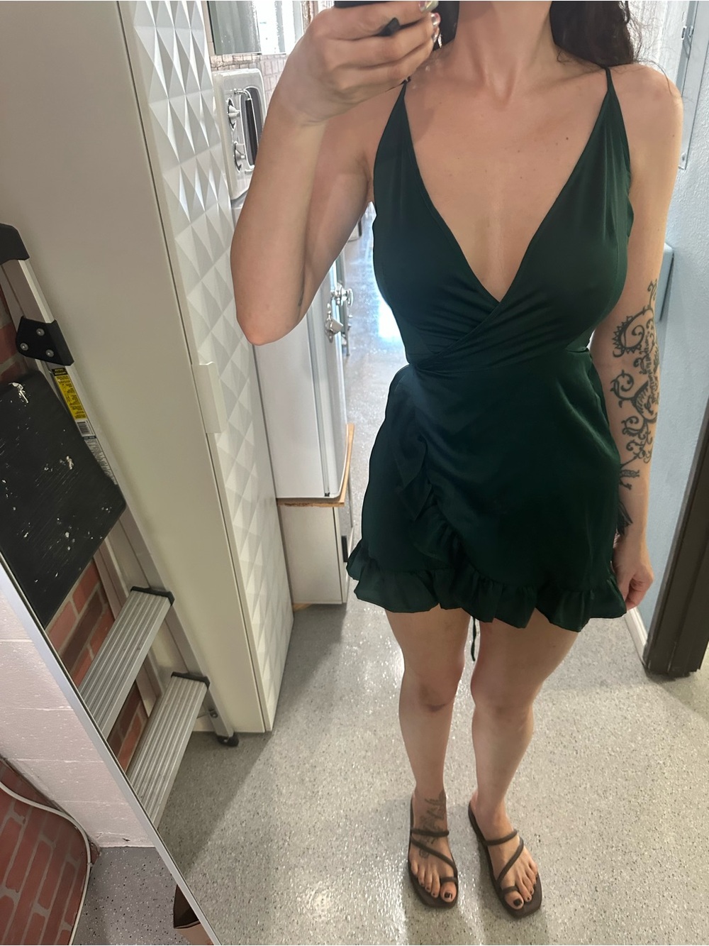 Princess Polly Emerald Green Ruffle Wrap Mini Dress